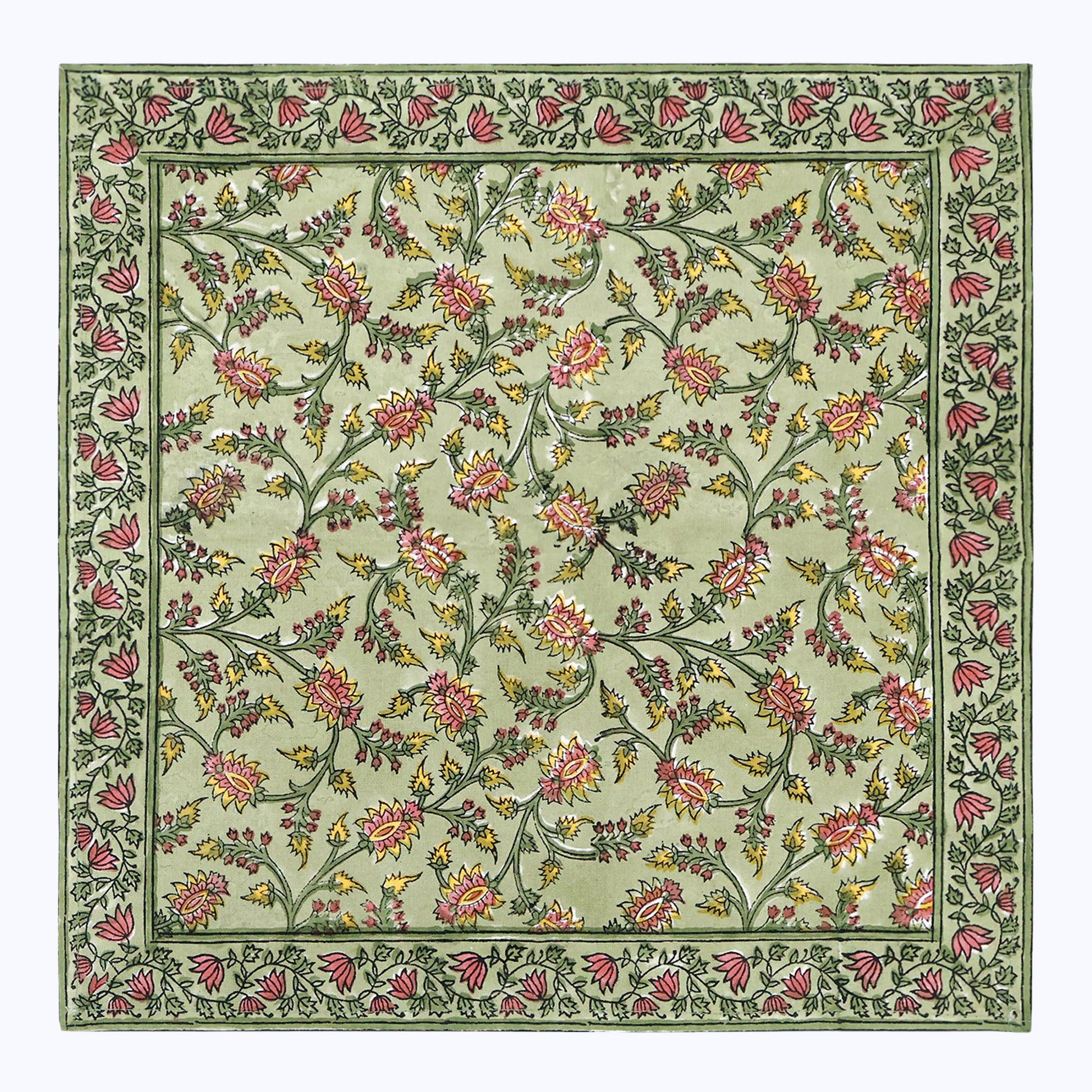 Green and Red Hand Block Printed Cotton Napkins Set Of 4 - My Store