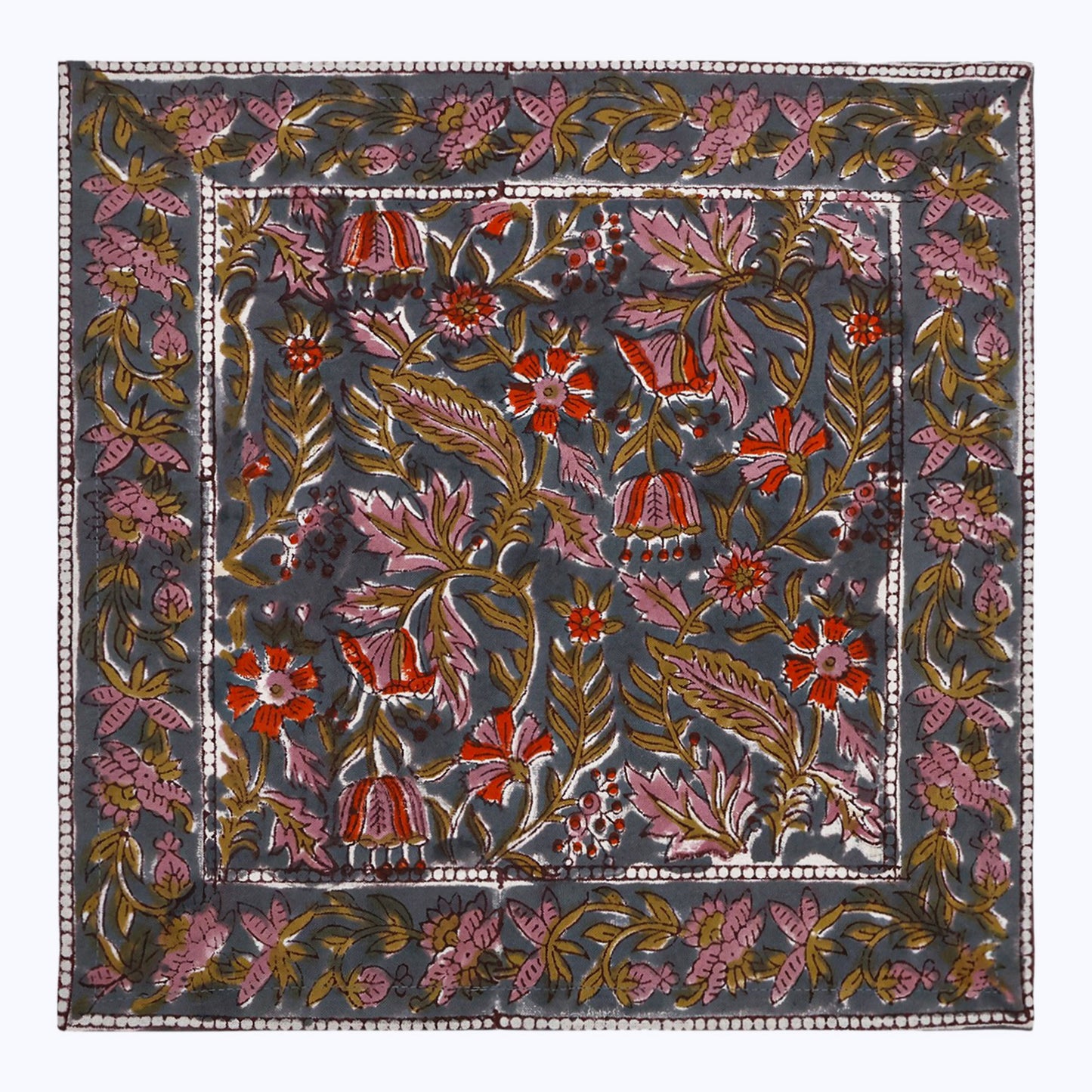 Brown and Red Handmade Block Printed Cotton Napkins Set Of 4 - My Store