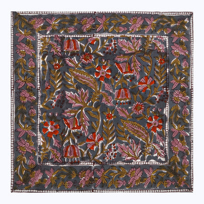 Brown and Red Handmade Block Printed Cotton Napkins Set Of 4 - My Store