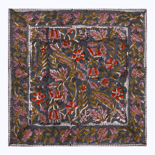 Brown and Red Handmade Block Printed Cotton Napkins Set Of 4 - My Store