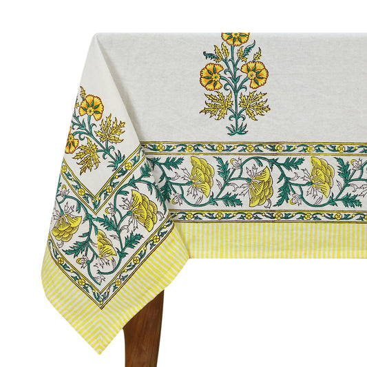 Yellow White Table Cover - Floral Printed Rectangle Tablecloth - My Store