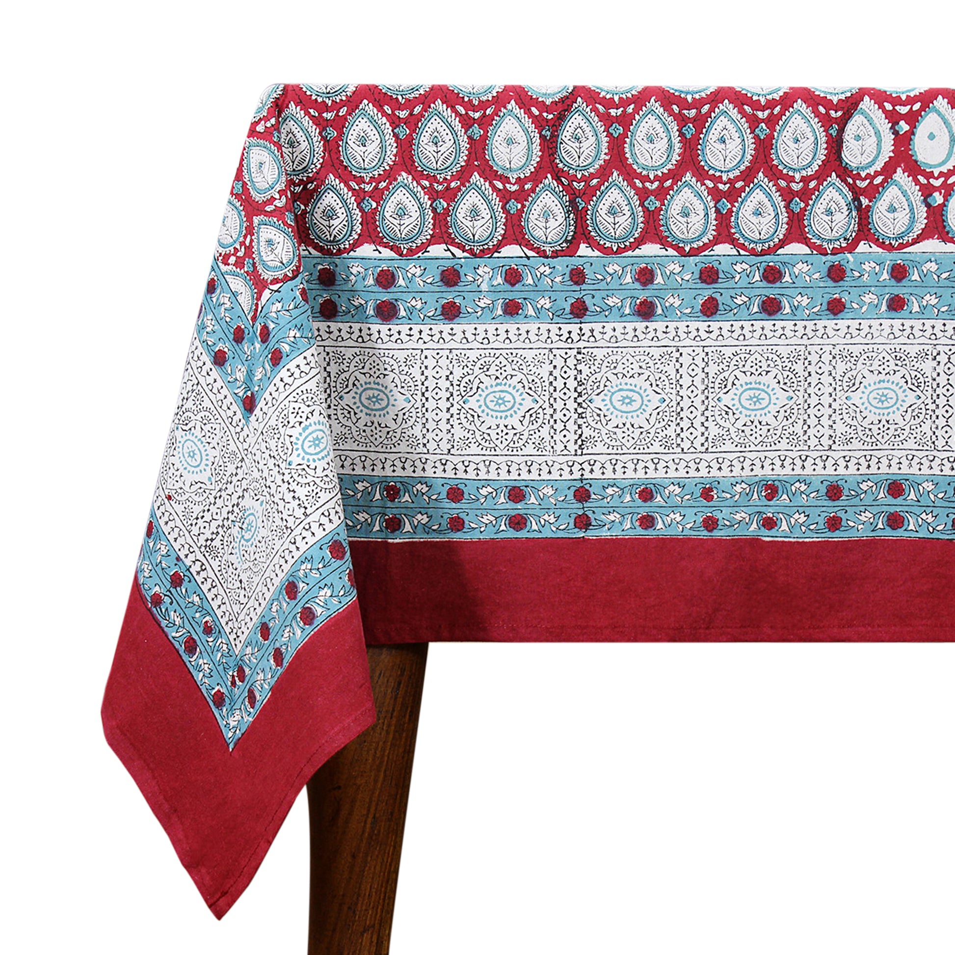 Cotton Red and White Hand Block Printed Dinning Tablecloth - My Store
