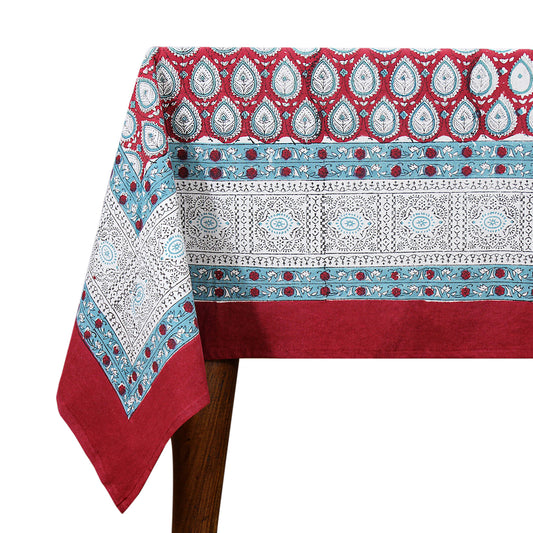 Cotton Red and White Hand Block Printed Dinning Tablecloth - My Store