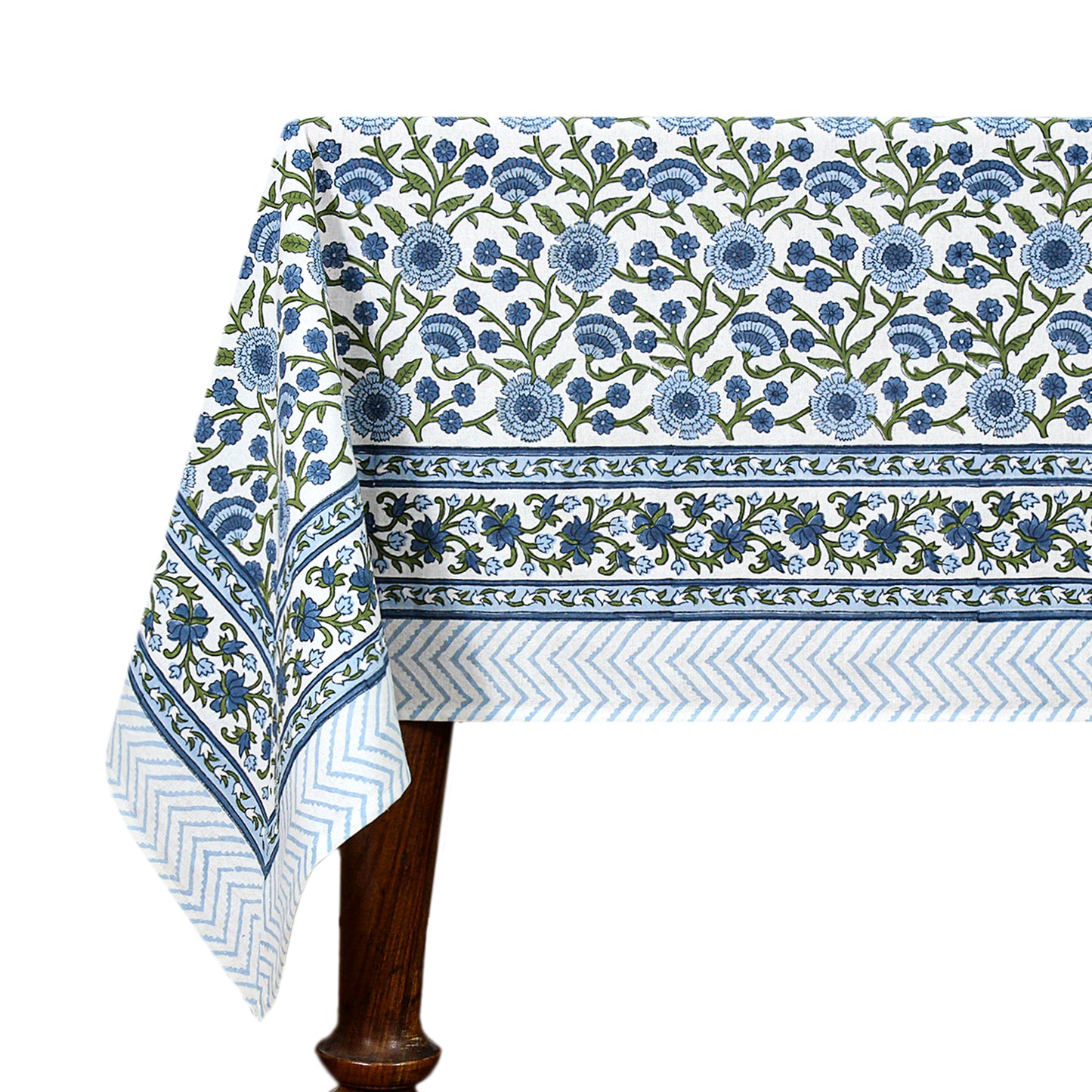 Blue & White Block Printed Tablecloth For Rectangle Table - My Store
