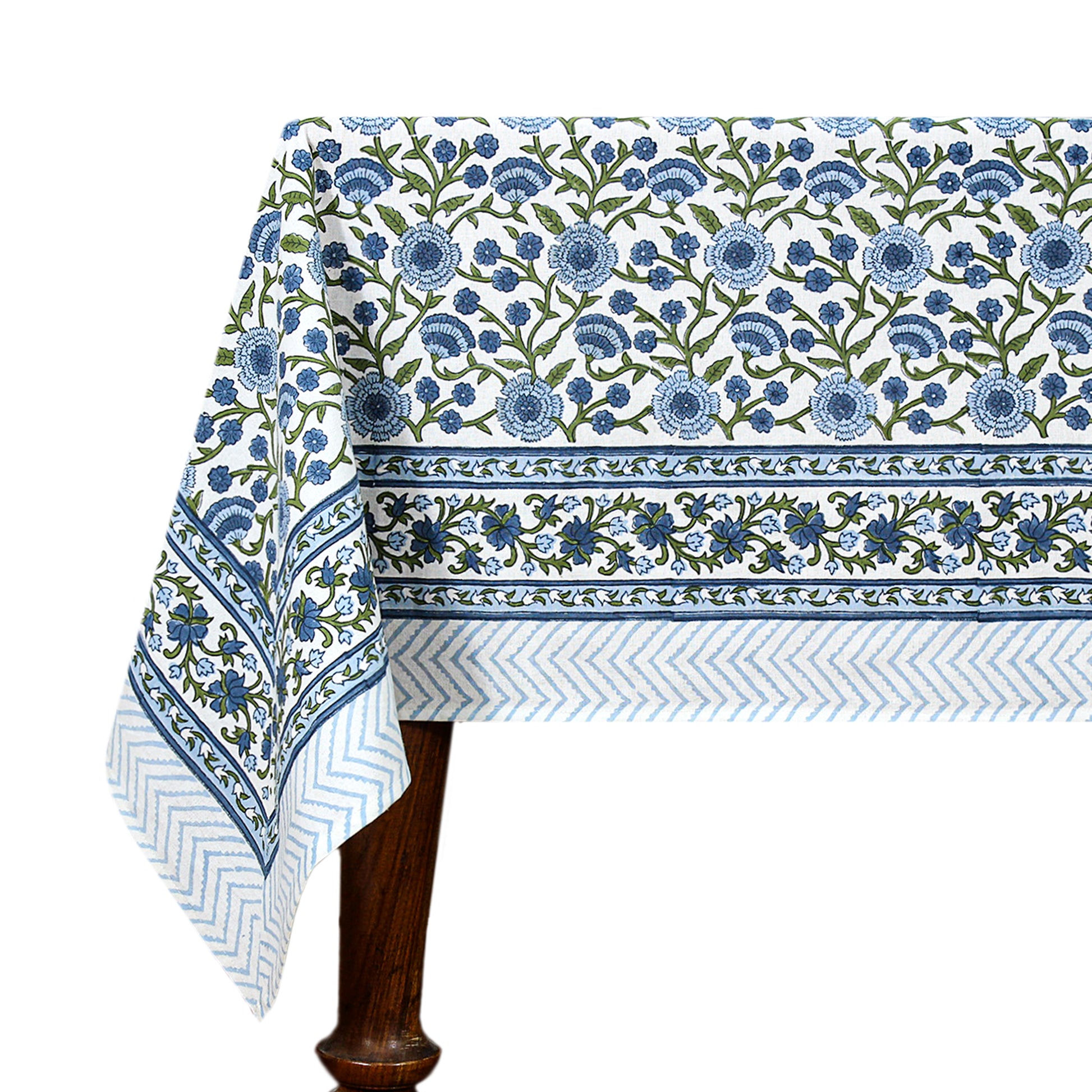 Blue & White Block Printed Tablecloth For Rectangle Table - My Store