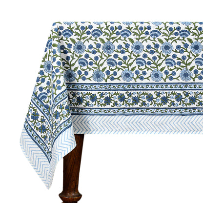 Blue & White Block Printed Tablecloth For Rectangle Table - My Store