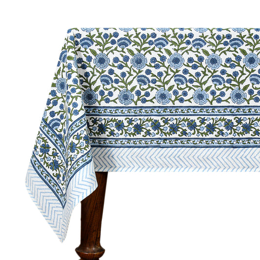 Blue & White Block Printed Tablecloth For Rectangle Table - My Store