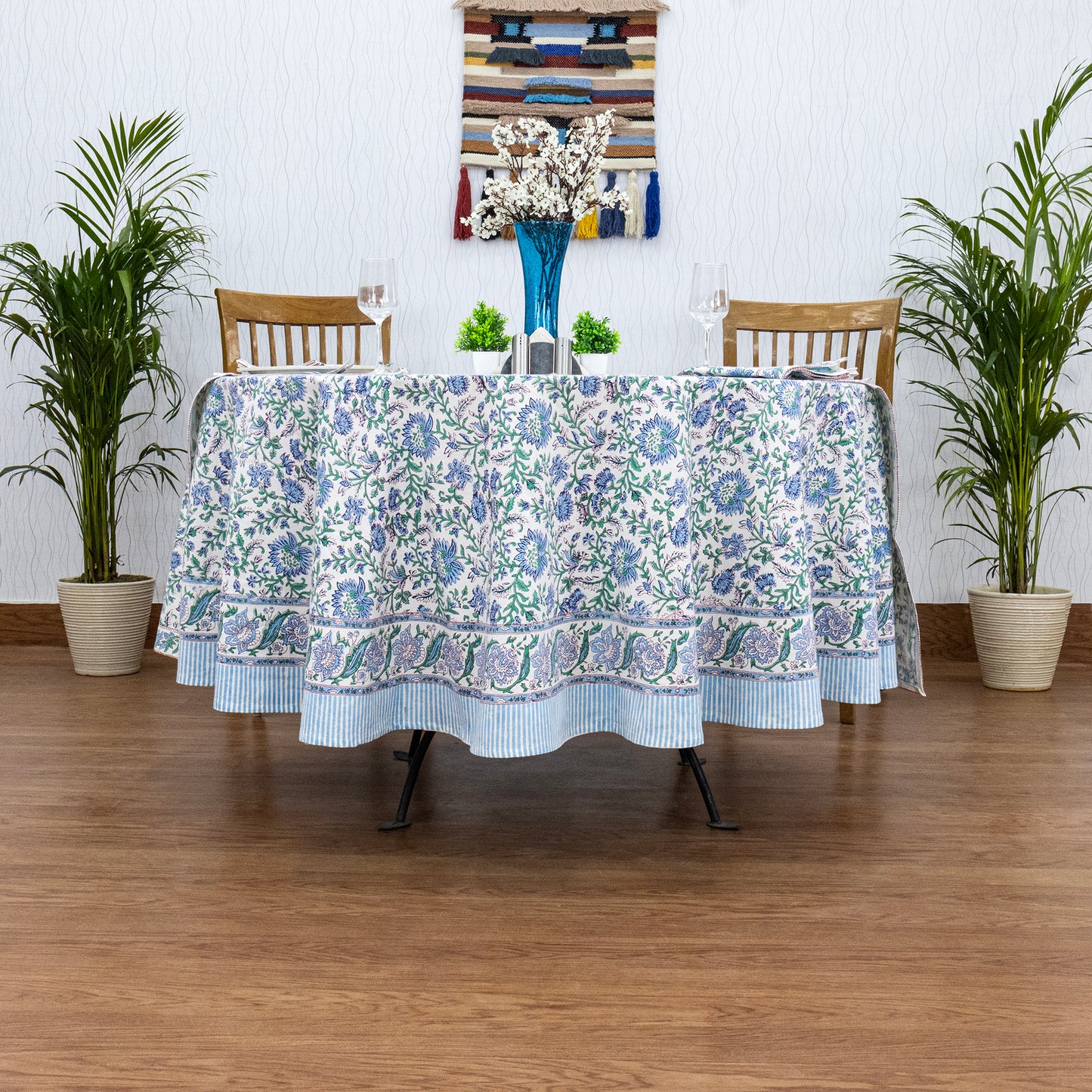 Indian Handmade Block Printed Cotton Round Tablecloth - My Store