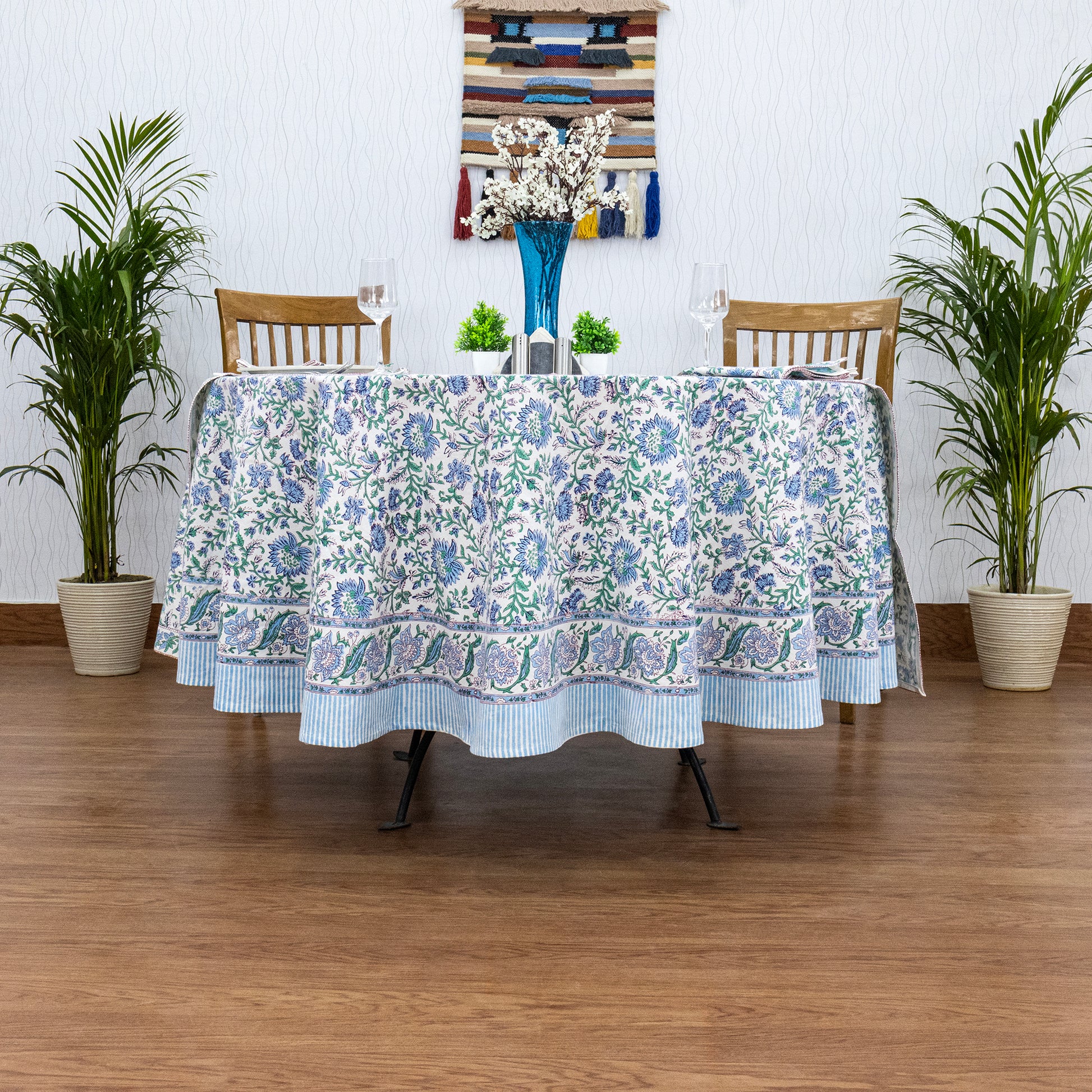 Indian Handmade Block Printed Cotton Round Tablecloth - My Store