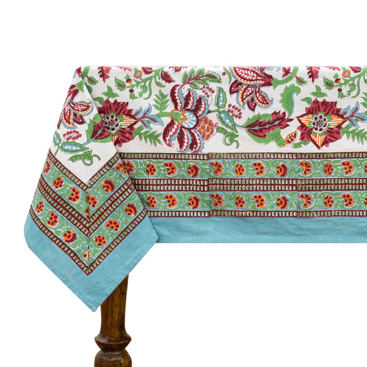 Indian Handmade Block Printed Cotton green and red Rectangle Tablecloth - My Store
