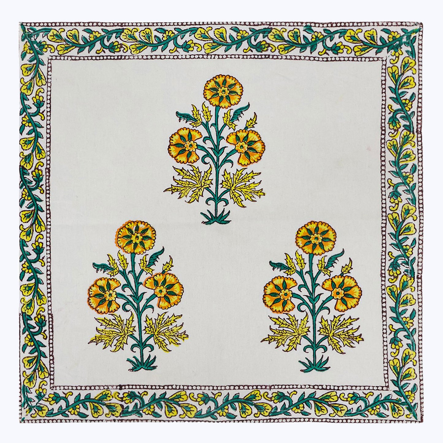 Yellow and White Handmade Block Printed Cotton Napkins Set Of 4 - My Store