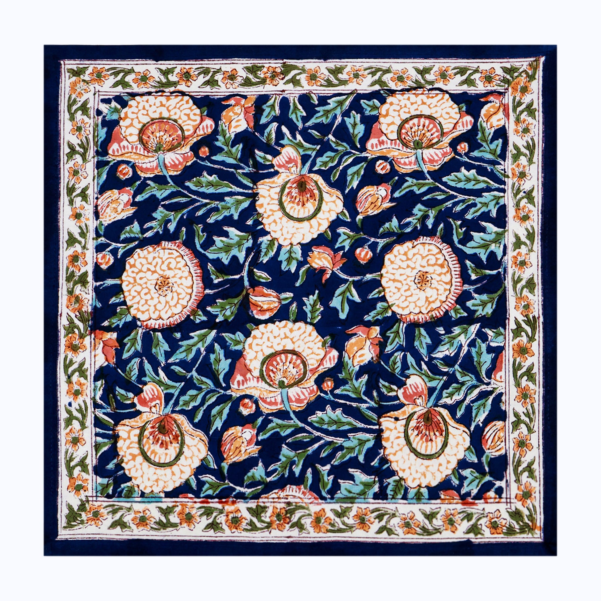 Orange and Blue Hand Block Printed Cotton 4 Pieces Napkins Set - My Store