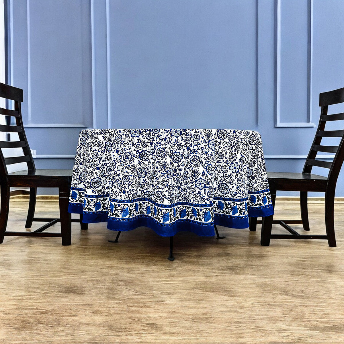 Blue and White Handmade Block Printed Round Tablecloth - My Store