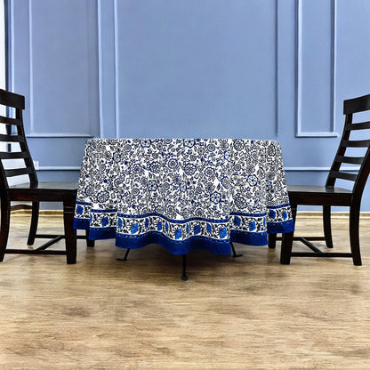 Blue and White Handmade Block Printed Round Tablecloth - My Store