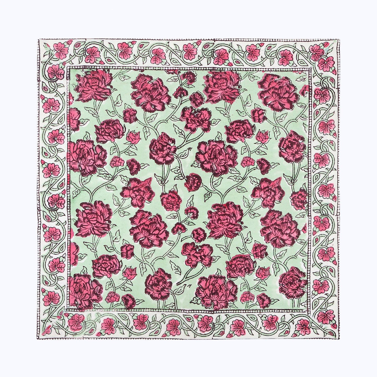 Pink and Green Handmade Block Printed Cotton Napkins Set Of 4 - My Store