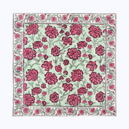 Pink and Green Handmade Block Printed Cotton Napkins Set Of 4 - My Store