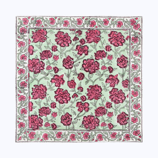 Pink and Green Handmade Block Printed Cotton Napkins Set Of 4 - My Store