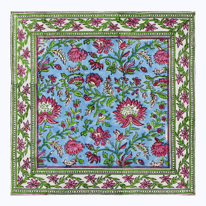 Blue and Pink Hand Block Printed Cotton Napkins Set Of 4 - My Store