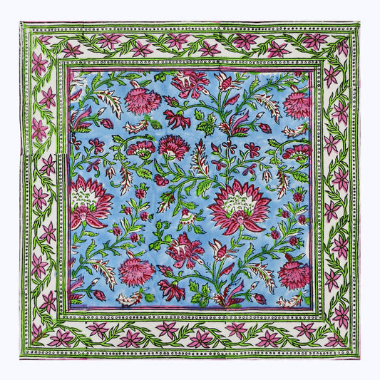 Blue and Pink Hand Block Printed Cotton Napkins Set Of 4 - My Store