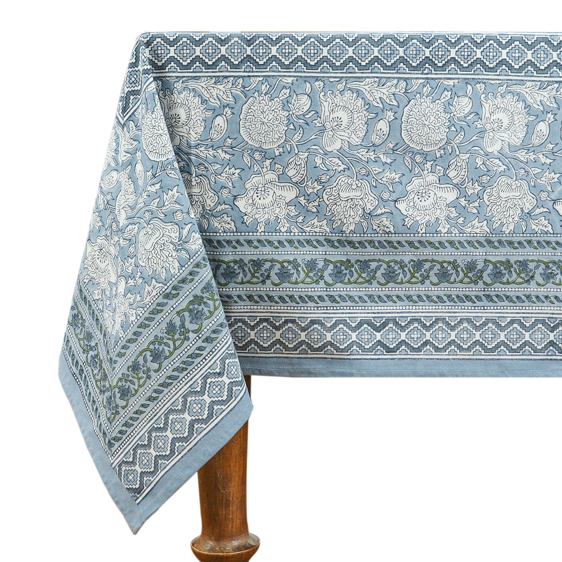 Handmade Block Printed Cotton Grey White Tablecloth For Dinning Decor - My Store