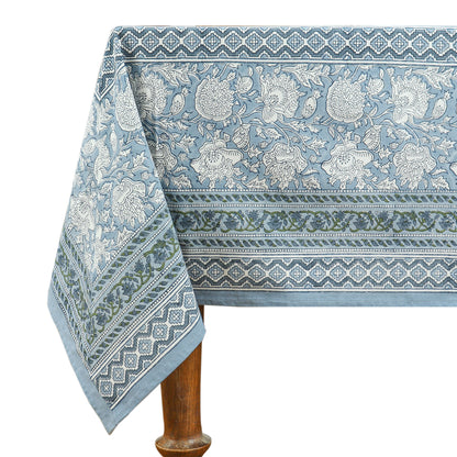 Handmade Block Printed Cotton Grey White Tablecloth For Dinning Decor - My Store