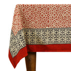 Indian Handmade Block Printed Cotton Red and Black Rectangle Tablecloth