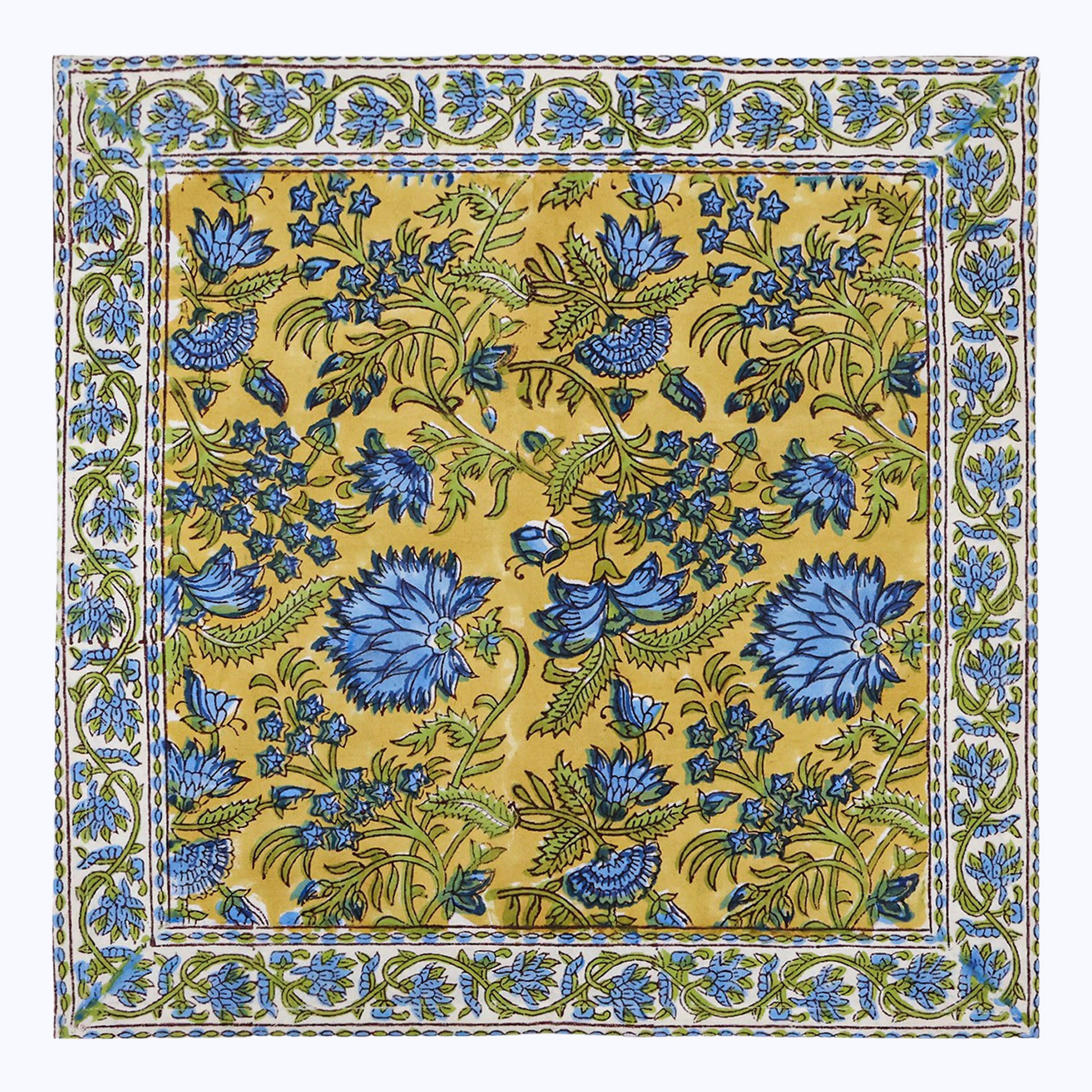 Yellow and Blue Hand Block Printed Cotton Napkins - My Store