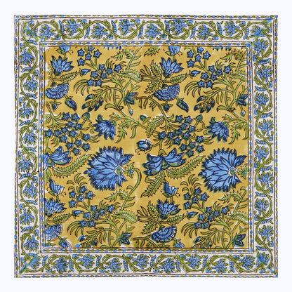 Yellow and Blue Hand Block Printed Cotton Napkins - My Store
