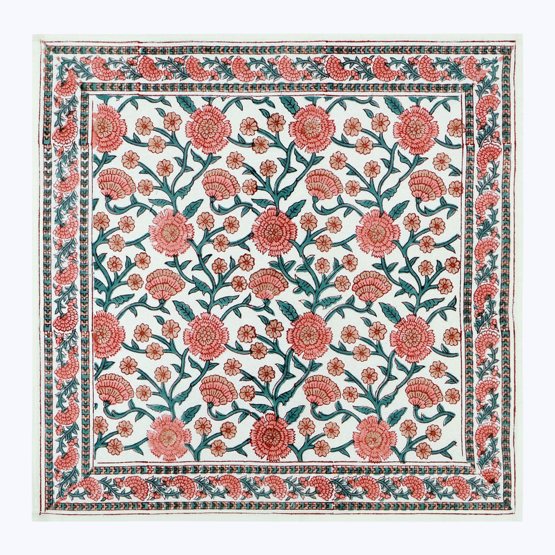 Pink and Green Handmade Block Printed Cotton Napkins Set Of 4 - My Store