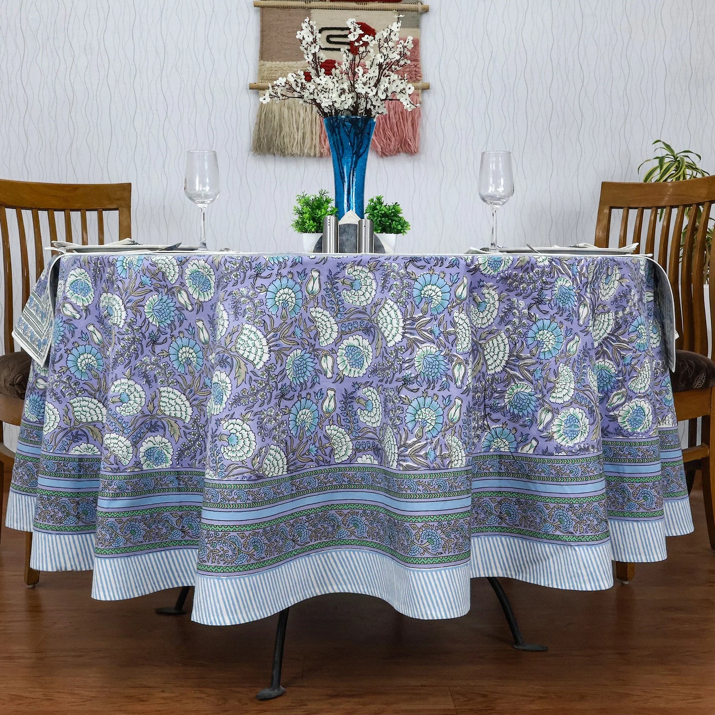 Mauve & White Round Table Cloth, Cotton Table Linens, Custom Size Table - My Store