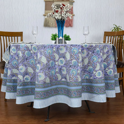 Mauve & White Round Table Cloth, Cotton Table Linens, Custom Size Table - My Store