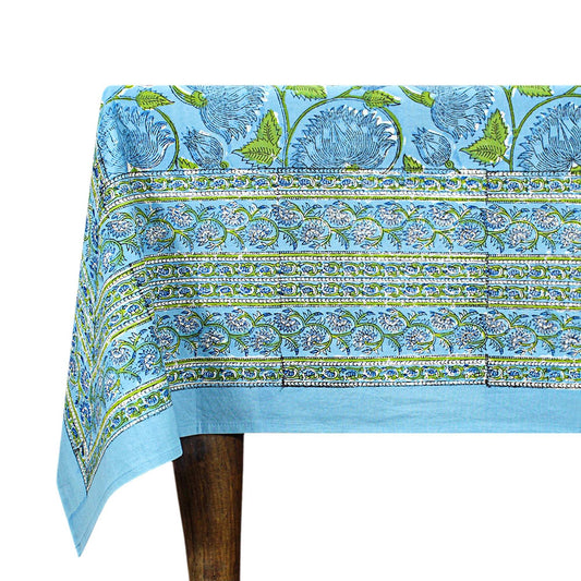 Blue & Green Hand Block Printed Tablecloth For Dining Decor - My Store