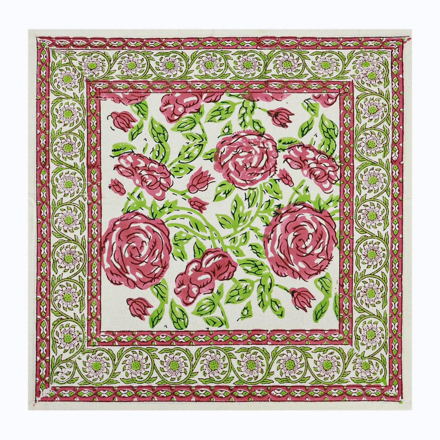 Pink and Green Hand Block Printed 4 Pieces Cotton Napkins - My Store