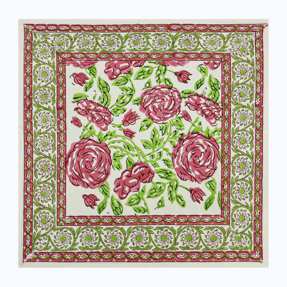 Pink and Green Hand Block Printed 4 Pieces Cotton Napkins - My Store