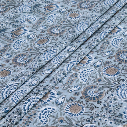 Indian Handmade Block Printed Gray and Brown Floral Pattern Cotton Bed sheet For living Room, Kids Room - My Store