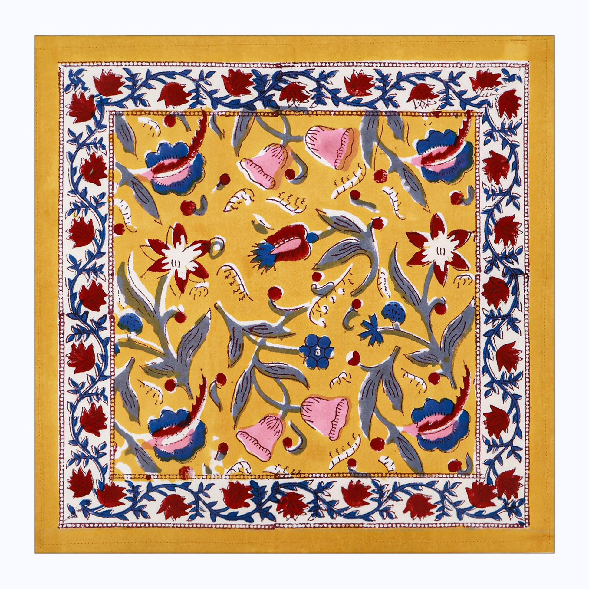 Yellow and Red Handmade Block Printed Napkins Set Of 4 - My Store