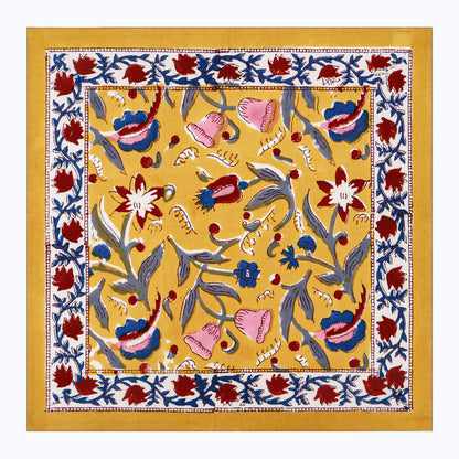 Yellow and Red Handmade Block Printed Napkins Set Of 4 - My Store