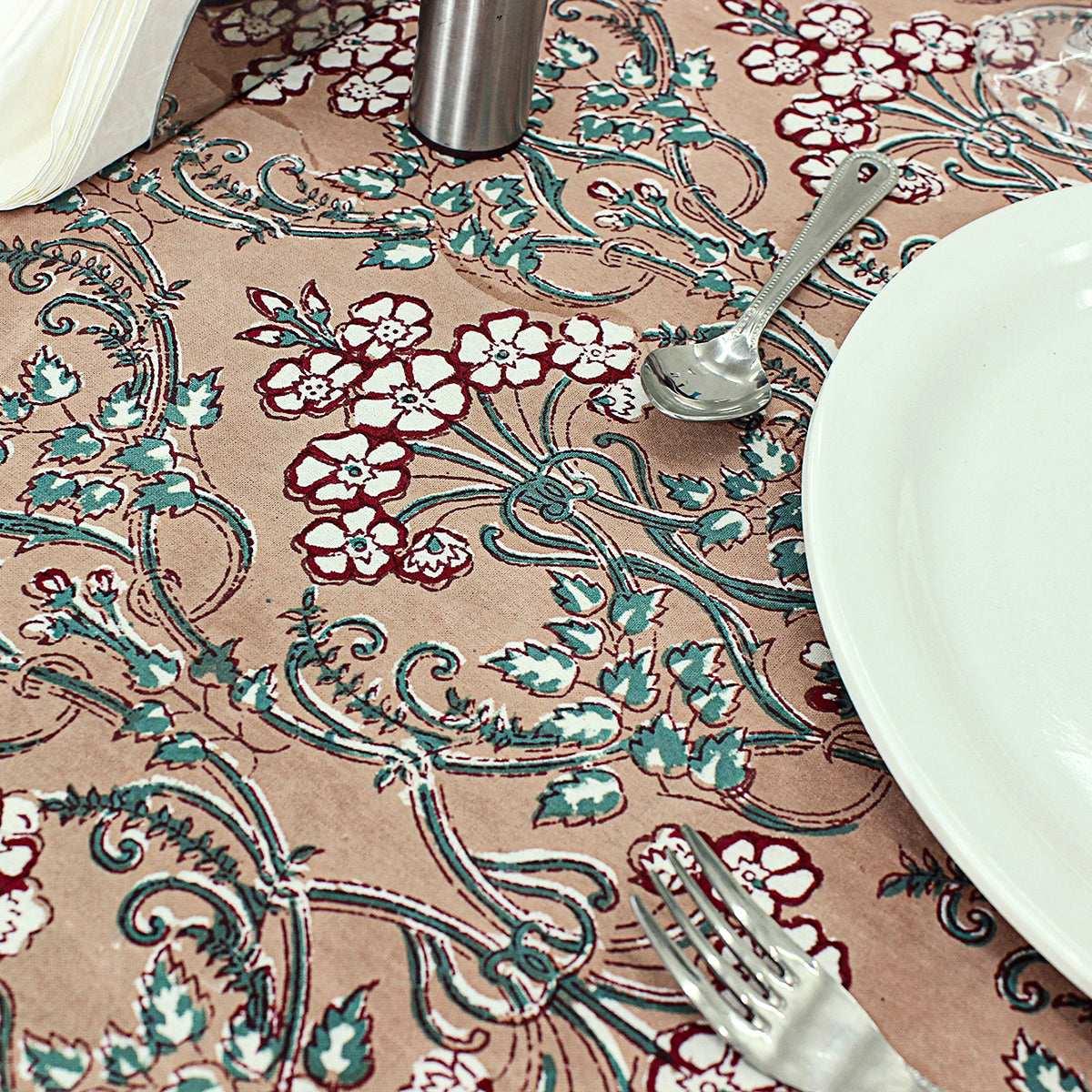 Dark Vanilla and Red Wedding Round Tablecloth, Indian Block Printed Tablecloth - My Store