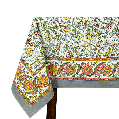 Indian Block Floral Print 100% Pure Cotton Cloth Tablecloth - My Store