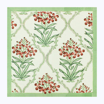 Green and White Hand Block Printed Cotton Napkins Set Of 4 - My Store