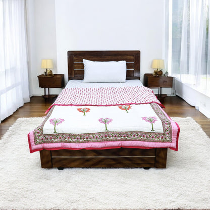 Pink With White Hand Block Printed Cotton Quilts-41 - My Store