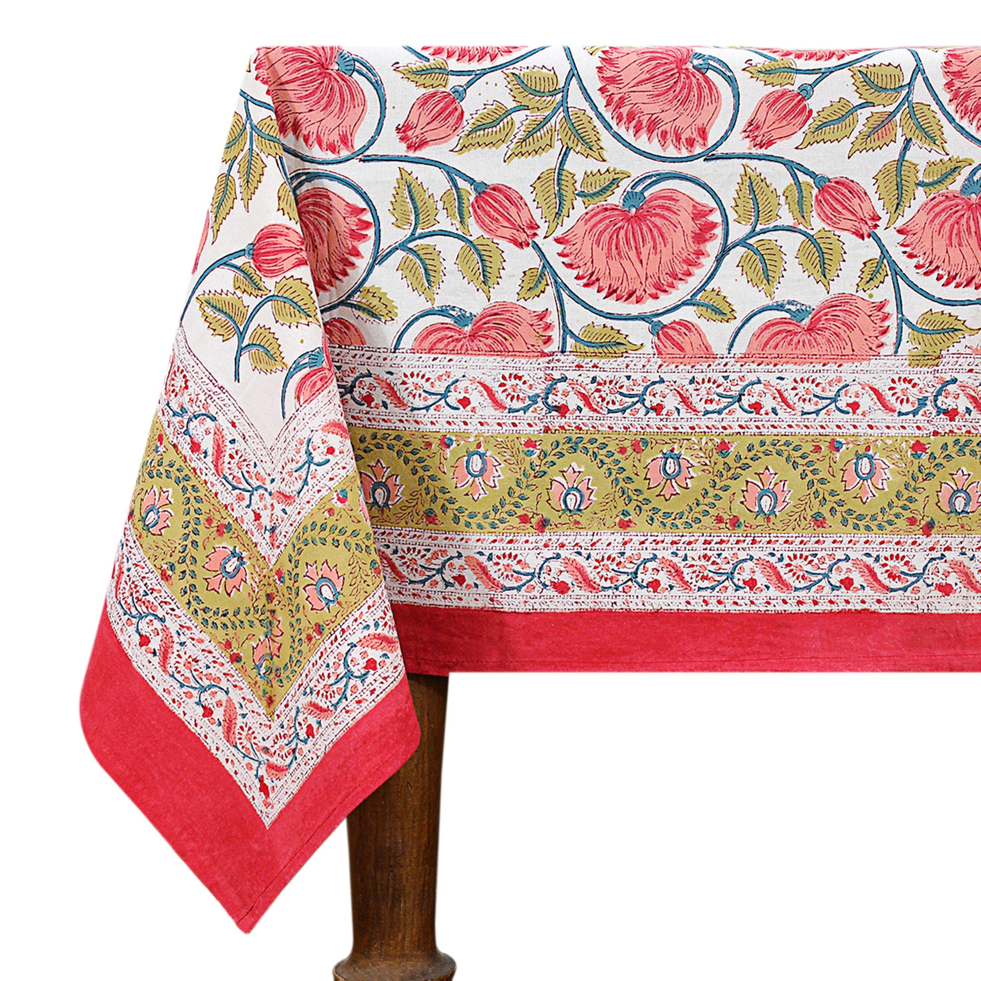 Handmade Red and White Block Printed Rectangle Dinning Tablecloth - My Store