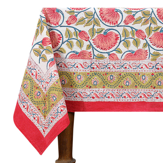Handmade Red and White Block Printed Rectangle Dinning Tablecloth - My Store