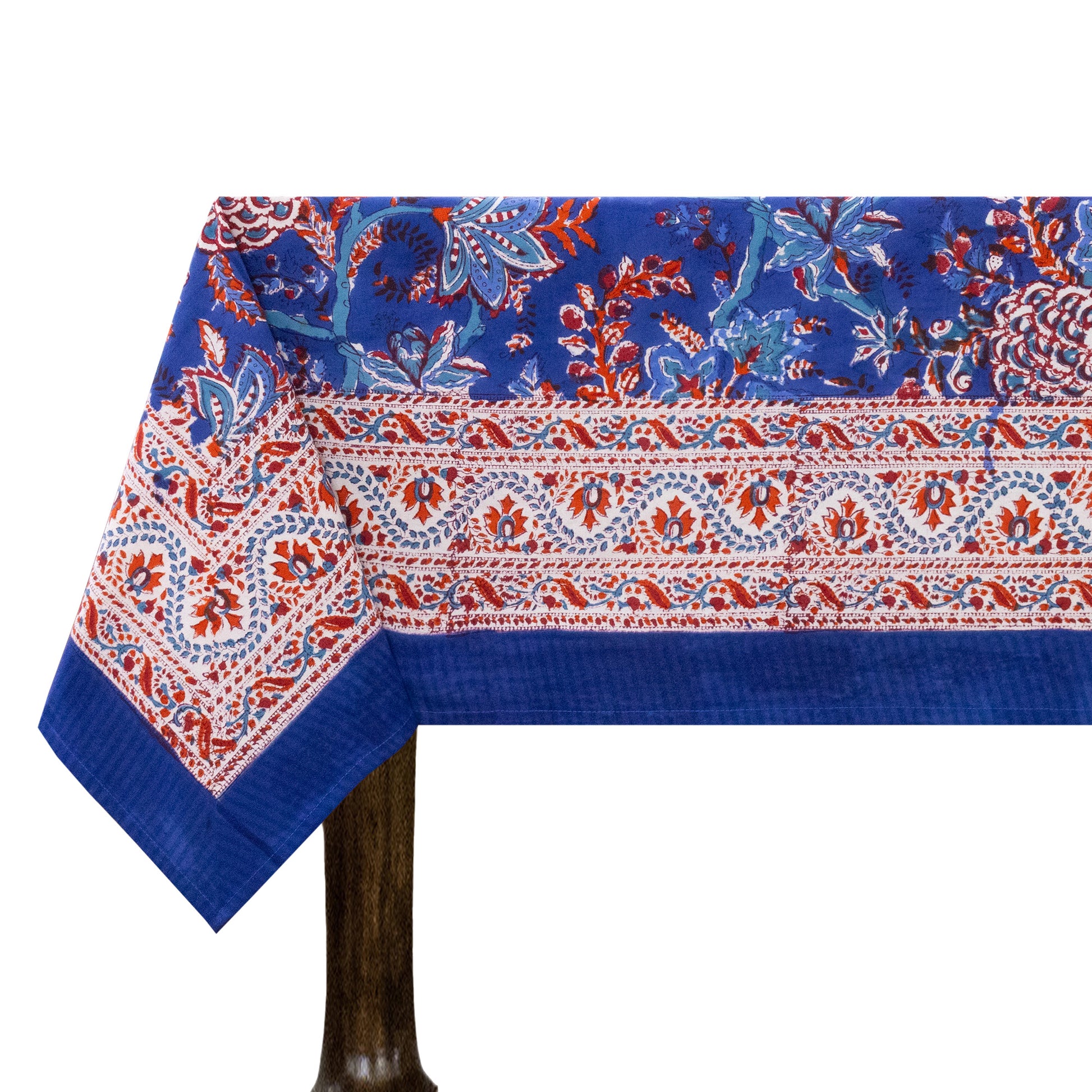 Artisan Block Print Cotton Tablecloth, Purple and Red Indian Rectangle Dining Cover - My Store