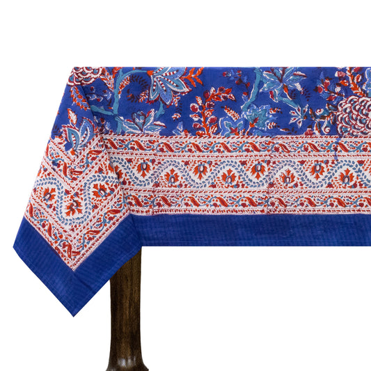 Artisan Block Print Cotton Tablecloth, Purple and Red Indian Rectangle Dining Cover - My Store