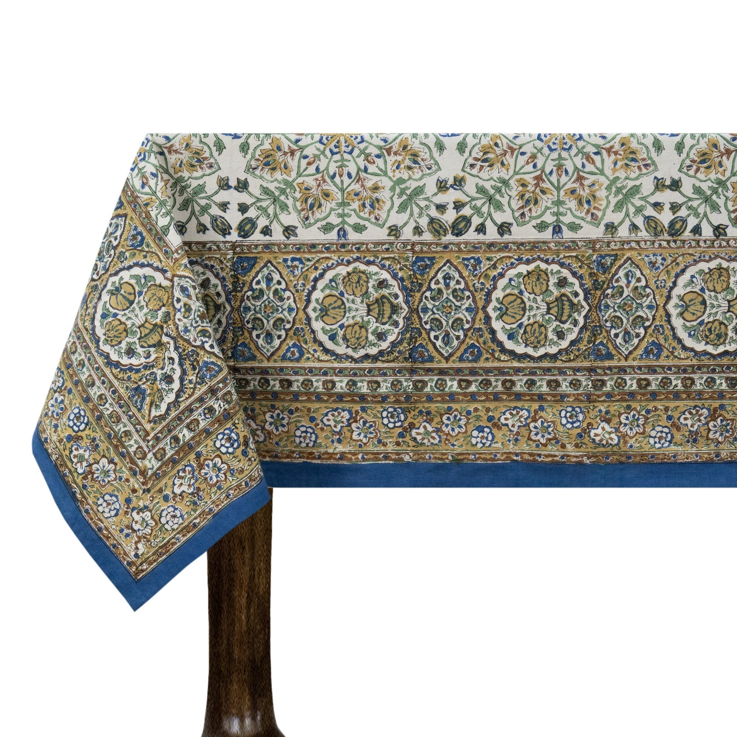 MultiColor and Yellow Block Print Cotton Tablecloth, Handmade Indian Rectangle Table Linen - My Store