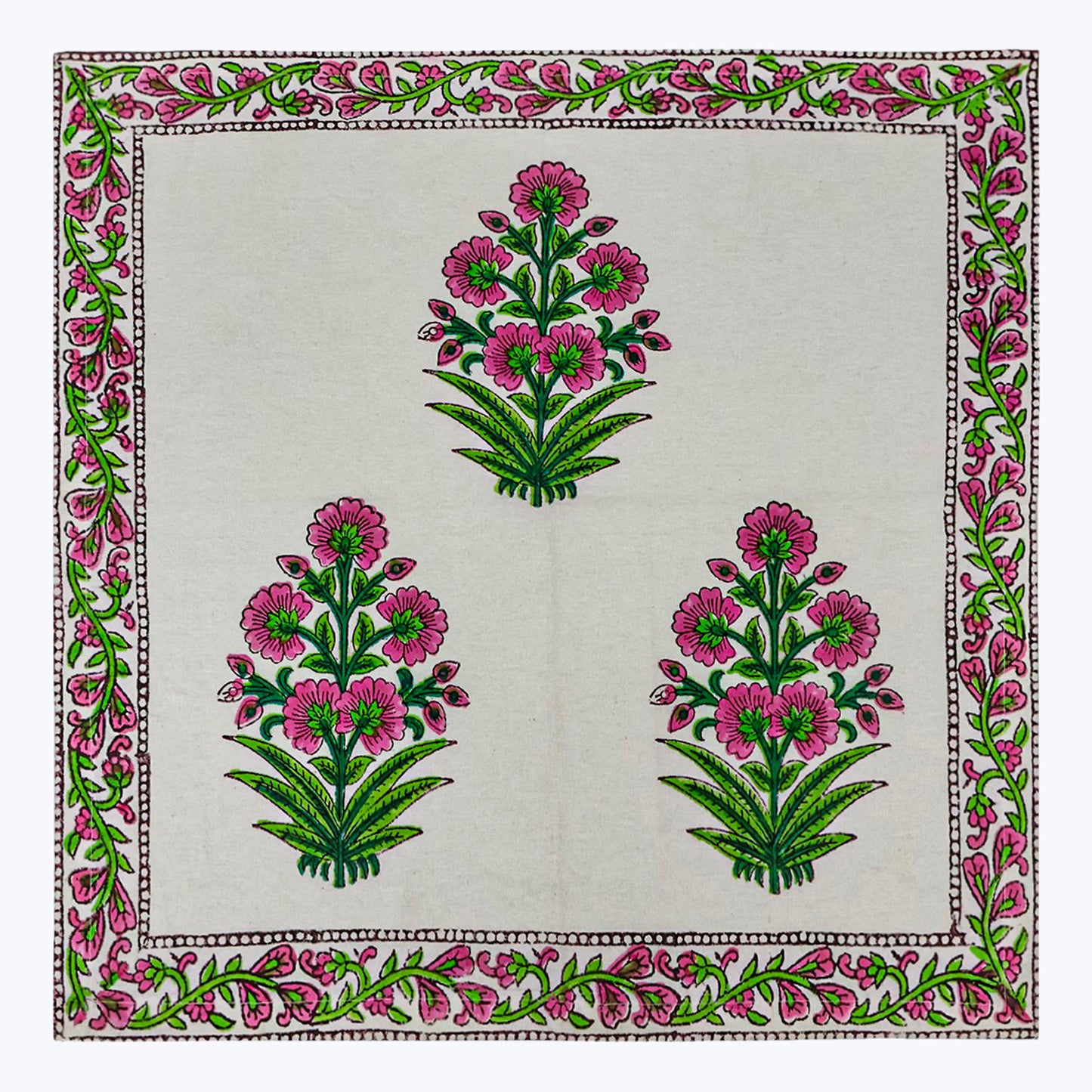 Pink and White Handmade Block Printed Cotton Napkins Set Of 4 - My Store