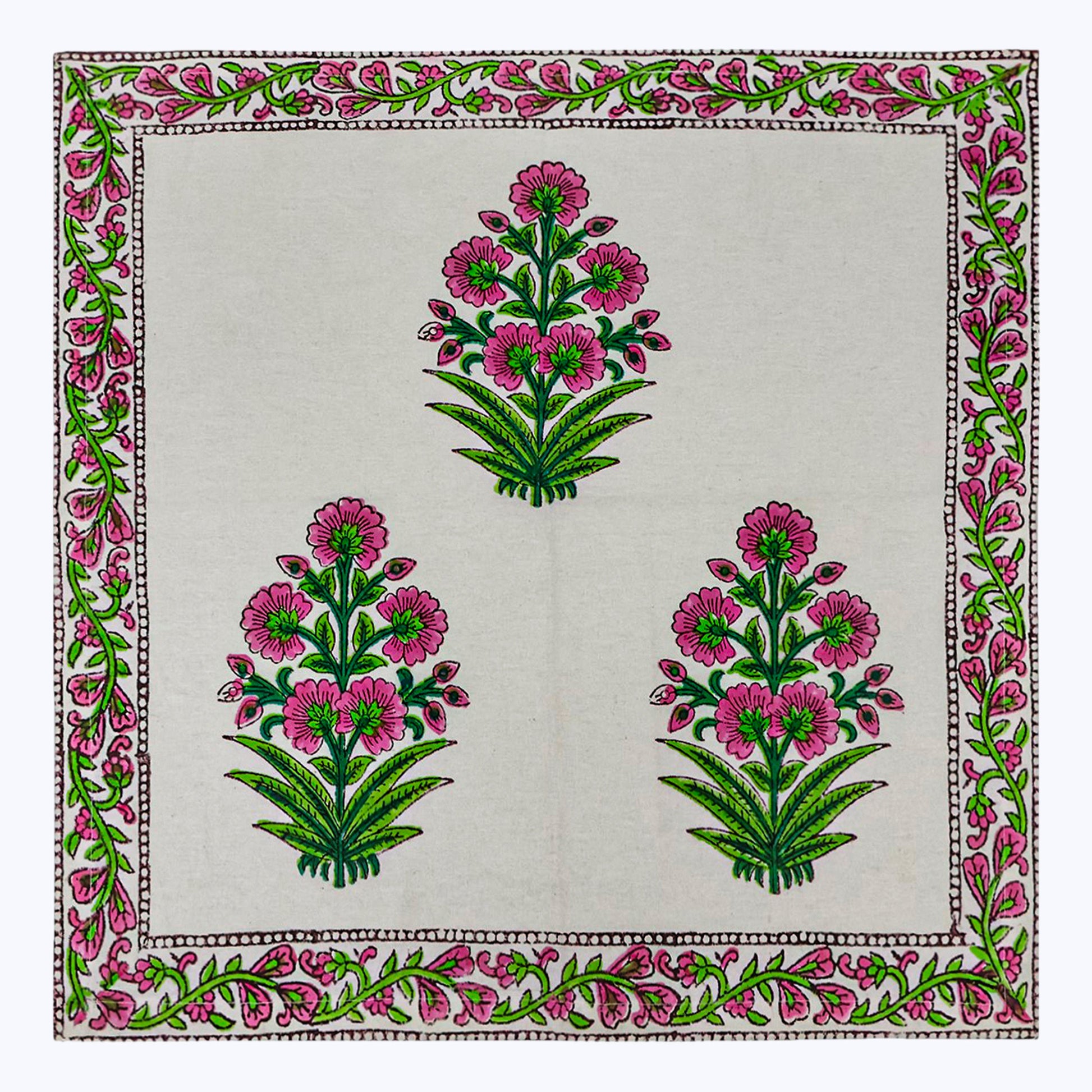 Pink and White Handmade Block Printed Cotton Napkins Set Of 4 - My Store