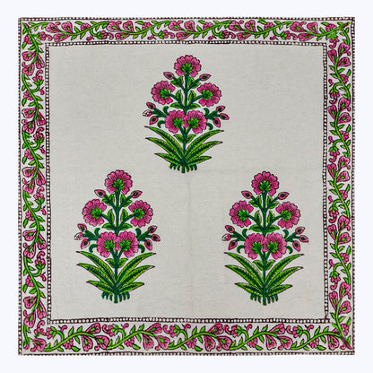 Pink and White Handmade Block Printed Cotton Napkins Set Of 4 - My Store