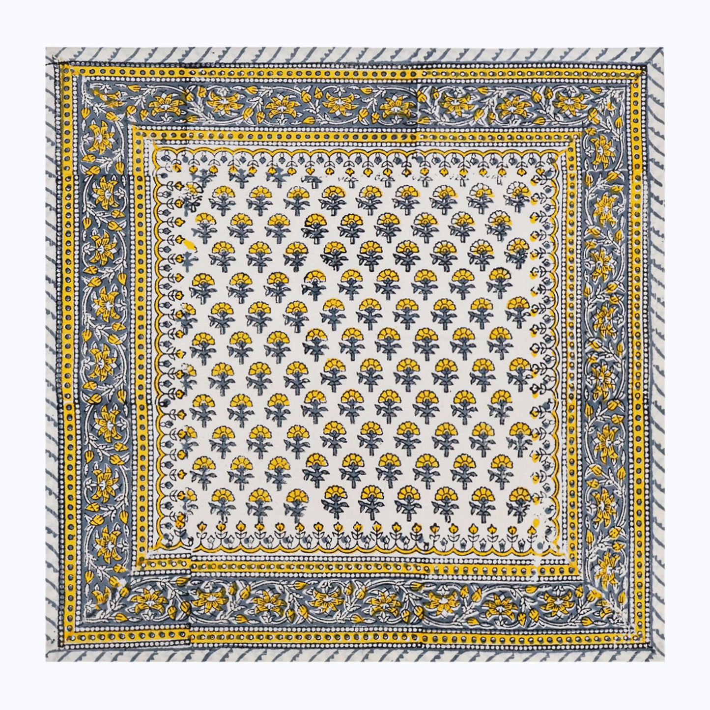 Yellow and White Hand Block Printed Cotton Napkins Set Of 4 Pieces - My Store